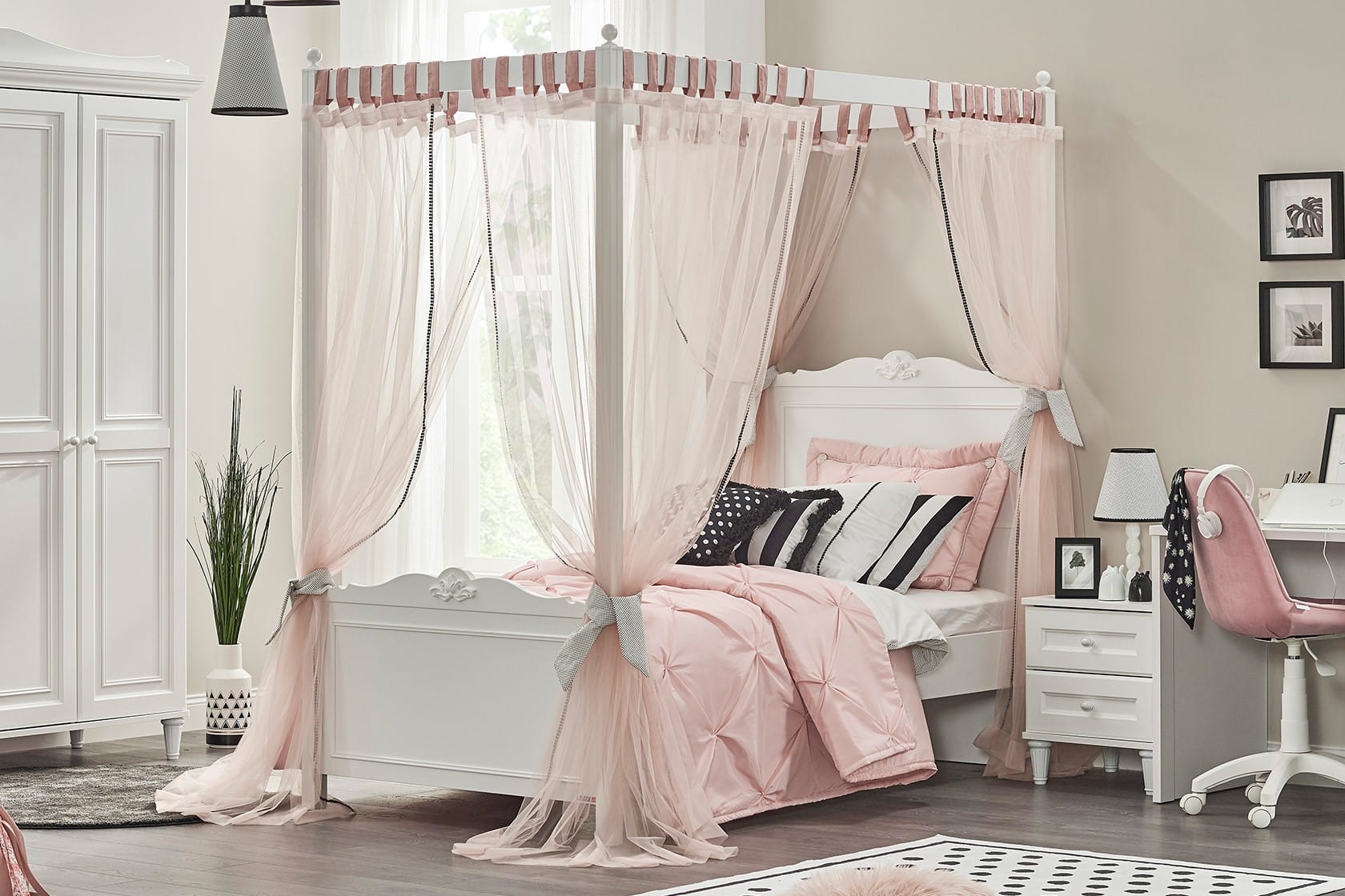 LORA 100X200 BED FRAME WITH CANOPY WHITE - Image 2