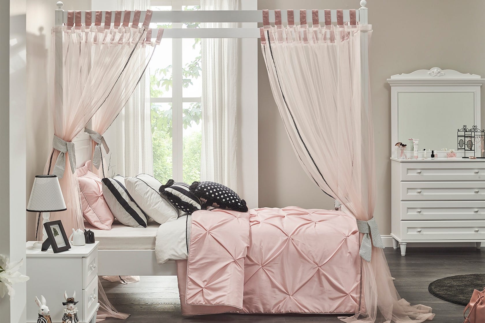 LORA 100X200 BED FRAME WITH CANOPY WHITE - Image 3