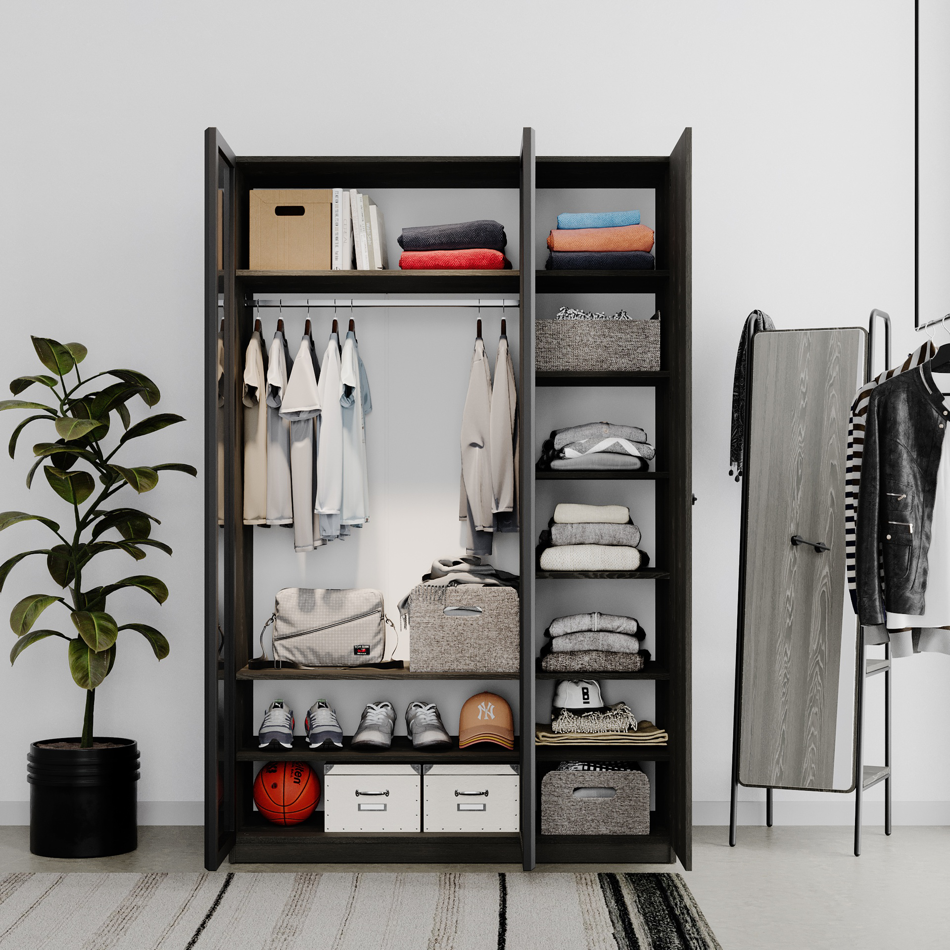 PLUS 3 DOORS WRD CABINET U DARK_OAK - Image 2