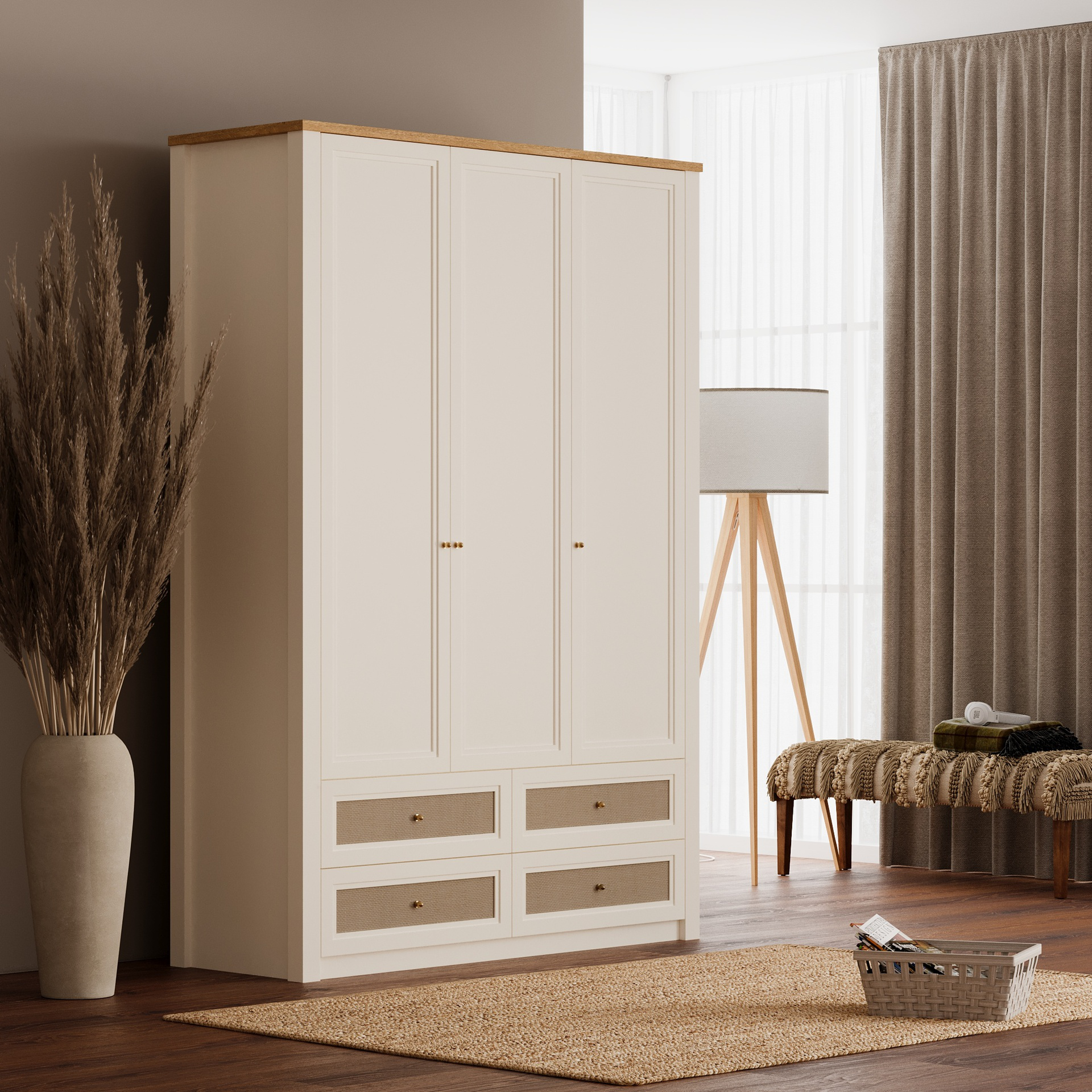 CORSO 3 DOORS WARDROBE WITH DRAWERS U CREAM - Image 3